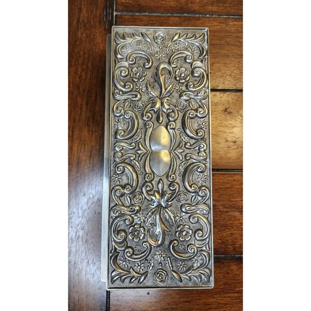 Vintage Godinger Silver Plated Jewelry Box 1992 Baroque Floral Design 9